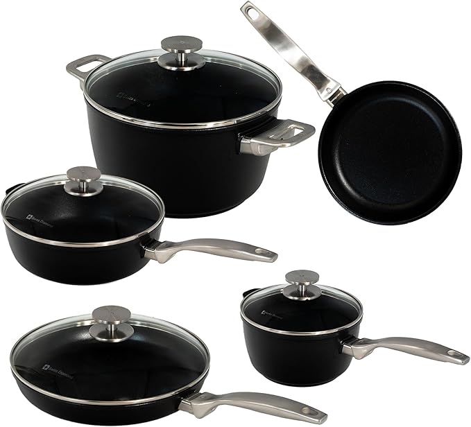 Swiss Diamond Pots and Pans Set Non Stick Nonstick Hybrid Ceramic and Diamond-Infused Glass Lids Dou Ceramic Cookware Set Dishwasher &amp Oven Safe Up To 500 °F 9 Pieces