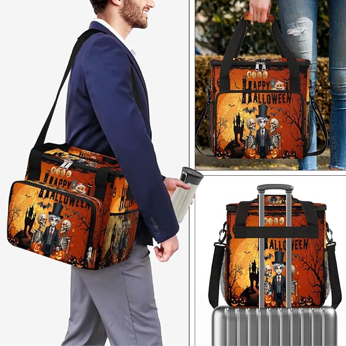 Skeleton Prince Pumpkin Bat Halloween Coffee Maker Carring Bag Travel Carrying Storage Tote Bag Compatible with Keurig K-Mini or K-Mini Plus Portable Single Serve Coffee Brewer Case with Pockets
