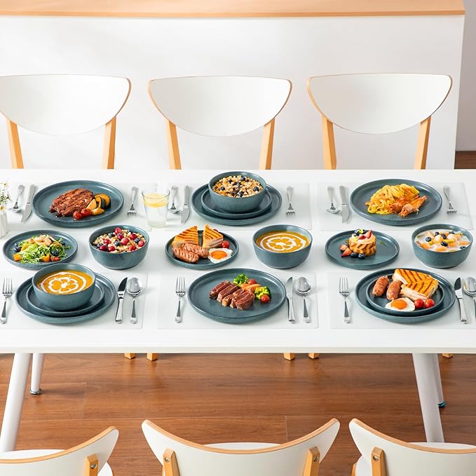 vancasso ZERMATT Plates and Bowls Sets for 6 18 Pieces Stoneware Dinnerware Set for Kitchen Chip Resistant Reactive Glaze Dishes Set for 6 Dishwasher &amp Microwave Safe Blue