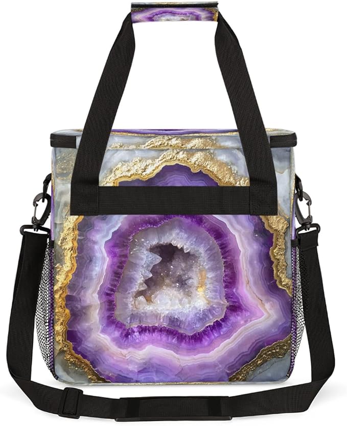 Purple Gold Marble Coffee Maker Carring Bag Travel Carrying Storage Tote Bag Compatible with Keurig K-Mini or K-Mini Plus Portable Single Serve Coffee Brewer Case with Pockets for K-cup Pods
