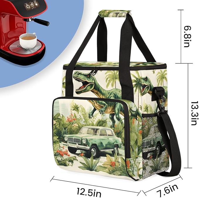 Dinosaur Truck Coffee Maker Carrying Bag Portable Travel Storage Tote Bag Compatible with K-Mini or K-Mini Plus Single Serve Coffee Brewer Carrying Case with Multiple Pockets &amp Shoulder Strap