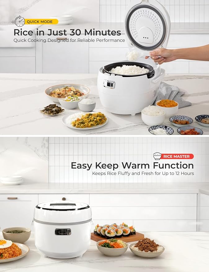 CUCKOO Micom Rice Cooker 10-Cup Uncooked / 20-Cup Cooked with Nonstick Inner Pot Large Rice Maker with 16 Menu Options Fuzzy Logic Technology Auto Clean Mode LCD Display White (CR-1020F)