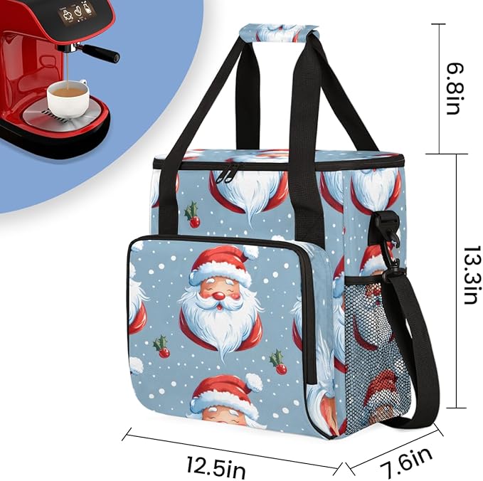Mystical Santa Claus Coffee Maker Carrying Bag Graffiti Santa Claus Travel Storage Bag Compatible with K-Mini or K-Mini Plus Single Serve Coffee Brewer Carrying Case with Pockets &amp Shoulder Stra