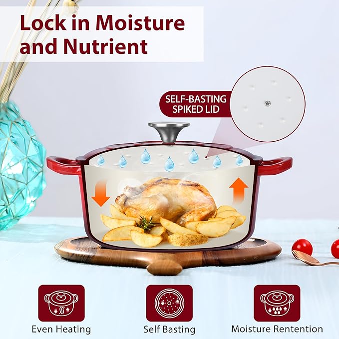 LIANYU Dinnerware Set for 4 3 QT Enameled Cast Iron Dutch Oven 12 Piece Plates and Bowls Sets Ceramic Dinner Salad Plates Cereal Bowls Nonstick Cookware for Bread Baking Oven Safe