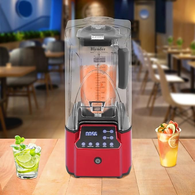 Commercial Blender 74.4oz 2200W Professional Smoothie Machine Heavy Duty Countertop Blender with 6-Blade 8 Gears Adjustable Speed &amp Timer for Commercial and Home