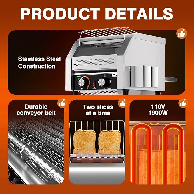 PYY Commercial Conveyor Toaster - Electric Industrial Belt Toasters Oven 300 Slices/Hour Heavy Duty Stainless Steel for Bun Bagel Bread Waffle Restaurant Buffet