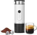 Portable Electric Espresso Machine Self-Heating Travel Coffee Maker with USB-C Compatible with Ground Coffee &amp NS Capsules Ideal for Camping Car RV Hiking &amp Office (White)