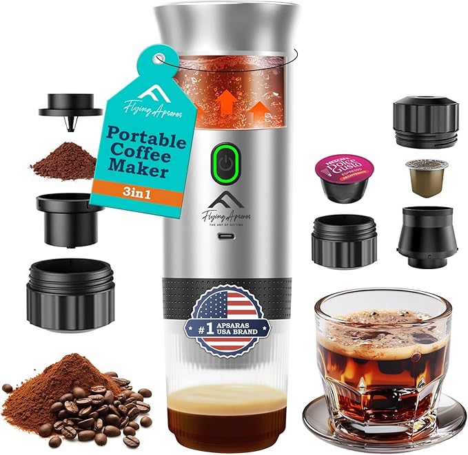 APSARAS USA Portable Coffee Maker Portable Espresso Maker 20 bar Mini Espresso Machine 3in1 Electric Espresso Maker Travel Coffee Maker with Ground Coffee &amp Capsule(Ns&ampDG) for RV Camping