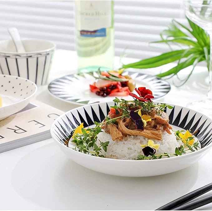 Elegant Dinnerware Set Dinner Plates Bowls Set Plate Ceramic Tableware and Serving Tableware 10-Piece Kitchen Plate Set Geometric Pattern Plate SetB