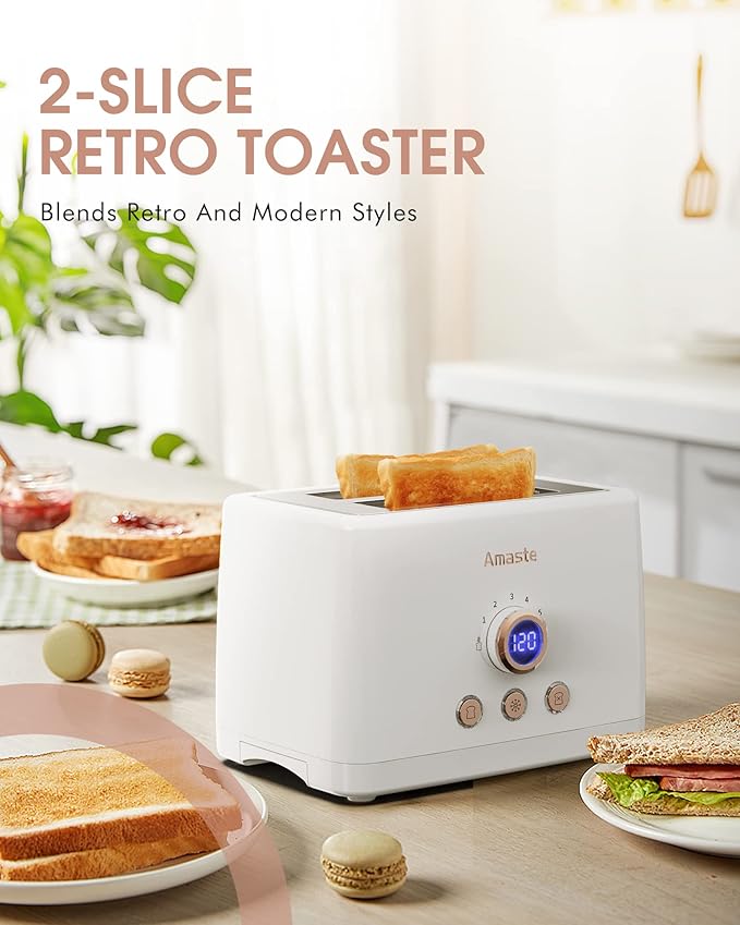 Amaste Retro Coffee Maker &amp Toaster Set- Matcha Green &amp Elegant White with Rose Gold