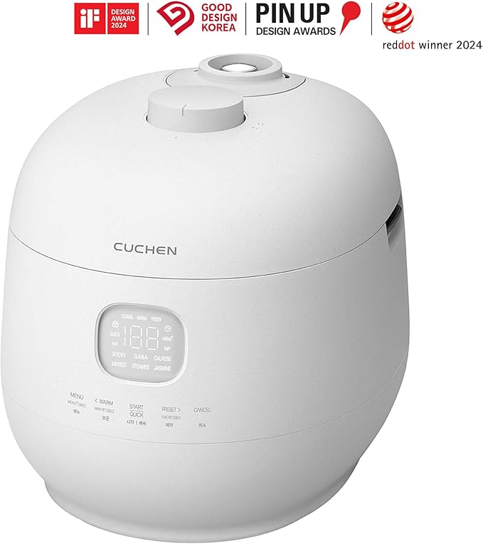 Cuchen 6-Cup Premium IH Pressure Rice Cooker with 304Ti Stainless Steel Inner Pot Dual High/Non-Pressure Modes Voice Guide &amp Auto Steam Clean White (CRH-TWS0610PWUS)