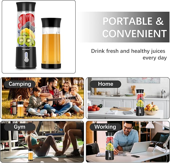 Portable Blender for Shakes and Smoothies500ml Electric Juicer 4000mAh Smoothie Blender with BPA-Free Material USB Rechargeable Fresh Juice Blender for Travel Gym Outdoors and Home Black
