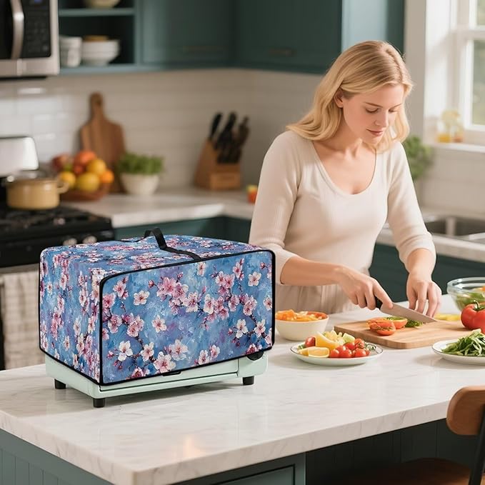 Doojoayie Cherry Blossom Kitchen Toaster Dust Cover Compatible with 8 Slice Toaster Dust Protection Cover Rooster Print Kitchen Decoration Small Appliance Protector