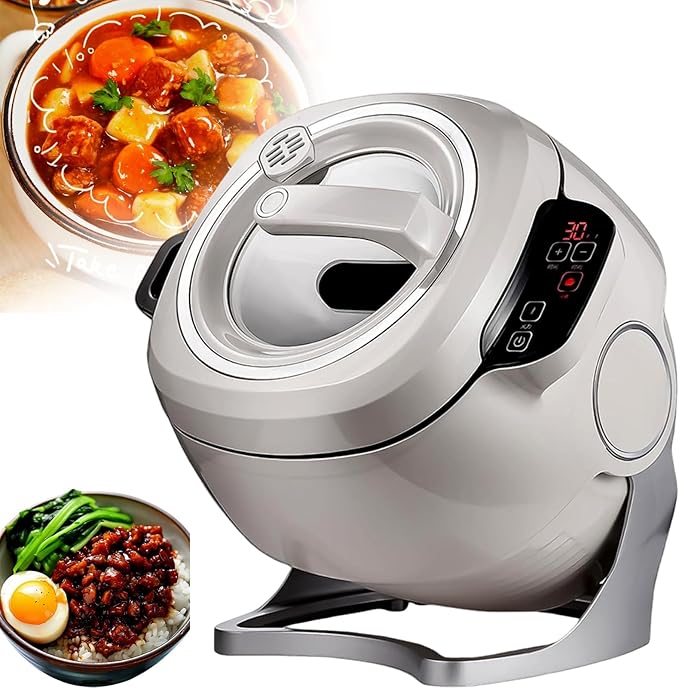 Automatic Cooking Machine2000W 6L auto cooking wok Fried rice machineOne-click Smart Start Three Speed Adjustable360 ° Automatic Rotation for Stir Frying Stewing Cooking(110V)