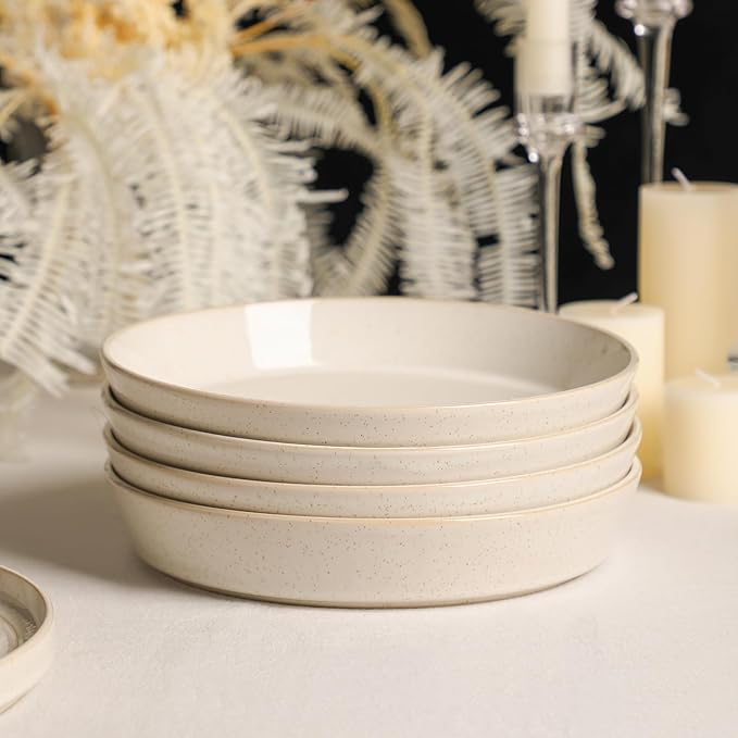 Stone Lain Claire 12-Piece Dinnerware Set Stoneware Plates and Bowls Set Dishwasher and Microwave Safe Dish Set for 4 White