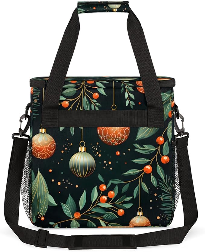 Xmas Leaves Coffee Maker Carrying Bag Christmas Ball Travel Storage Bag Compatible with K-Mini or K-Mini Plus Single Serve Coffee Brewer Carrying Case with Multiple Pockets &amp Shoulder Strap