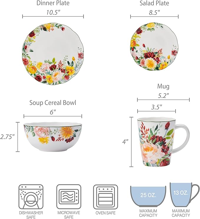 Mikasa Clara Bone China Lightweight Chip Resistant 16 Piece Dinnerware Set Service For 4