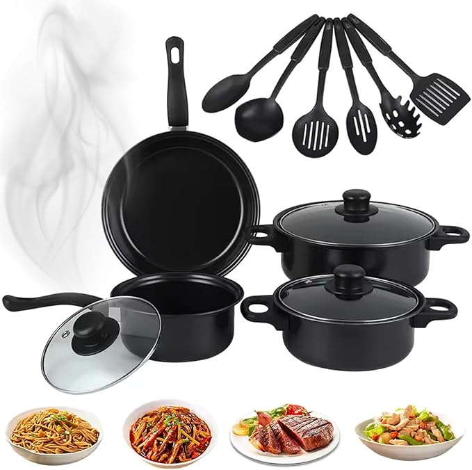 Non Stick Pots and Pans Sets 13-Piece Cookware Set with Frying Pans Saucepan Lid Spoon Spatula and More