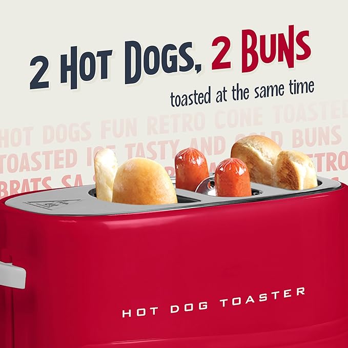 Nostalgia Retro Pop-Up Hot Dog Toaster 2 Link and 2 Bun Capacity With Mini Tongs Works With Chicken Turkey Veggie Sausages and Brats