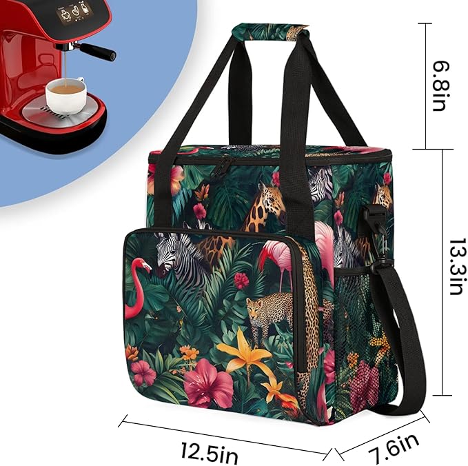 Tropical Animals Coffee Maker Travel Bag Palm Leaves Insulated Grocery Bag Travel Picnic Leakproof Cooler Bags With Shoulder Strap