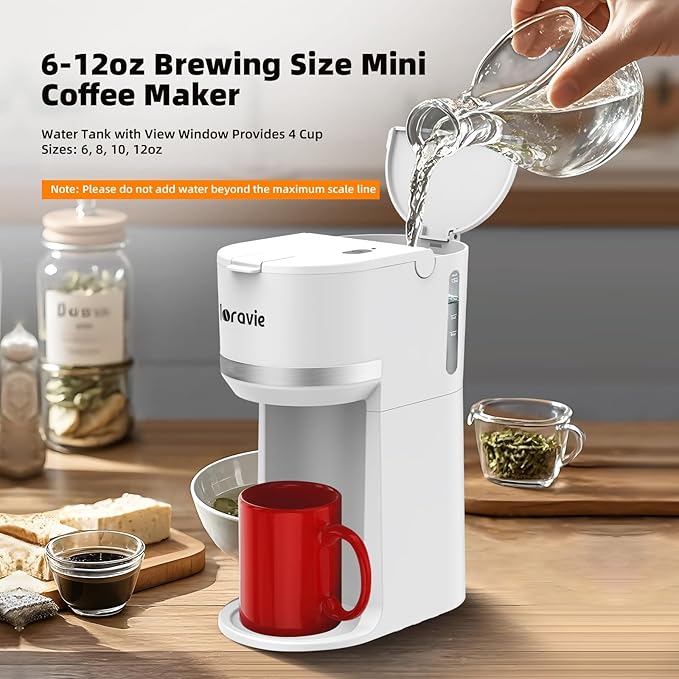 Mini Single Serve Coffee Maker for K Cup and Ground Coffee Fast Brew One Cup Coffee Machine with Descaling Reminder and Water Window 6 to 12 oz. Brew Sizes White