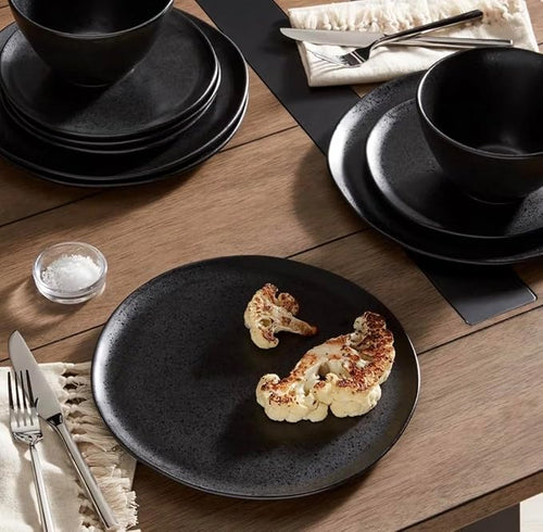 12pc Stoneware Houlton Dinnerware Set Black