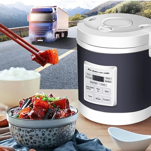 12V/24V Portable Car Rice Cooker Metal Texture for Home and Travel Use with Nonstick Inner Pots and Features Chejia Dual-Purpose Rice Cooker