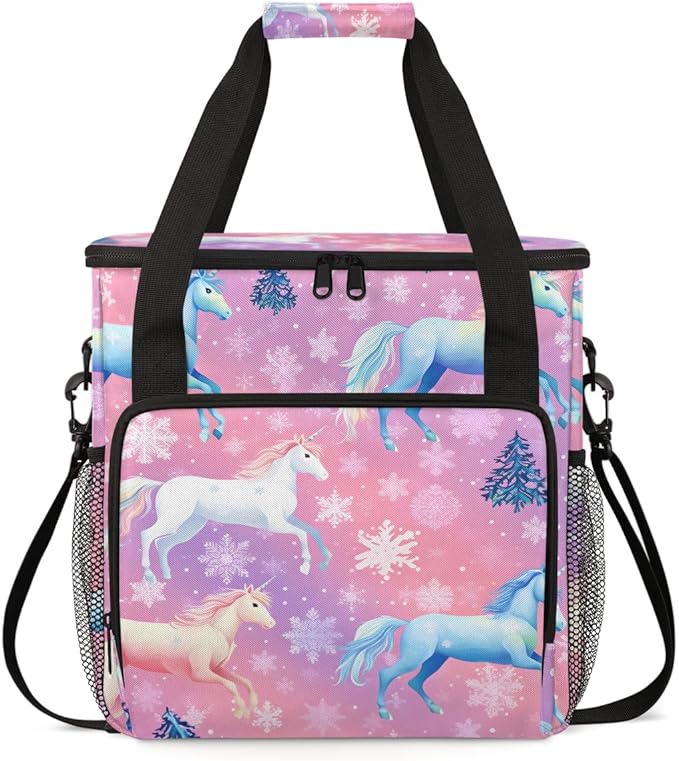 Rainbow Horse Coffee Maker Carrying Bag Snowflake Tree Travel Storage Bag Compatible with K-Mini or K-Mini Plus Single Serve Coffee Brewer Carrying Case with Multiple Pockets &amp Shoulder Strap