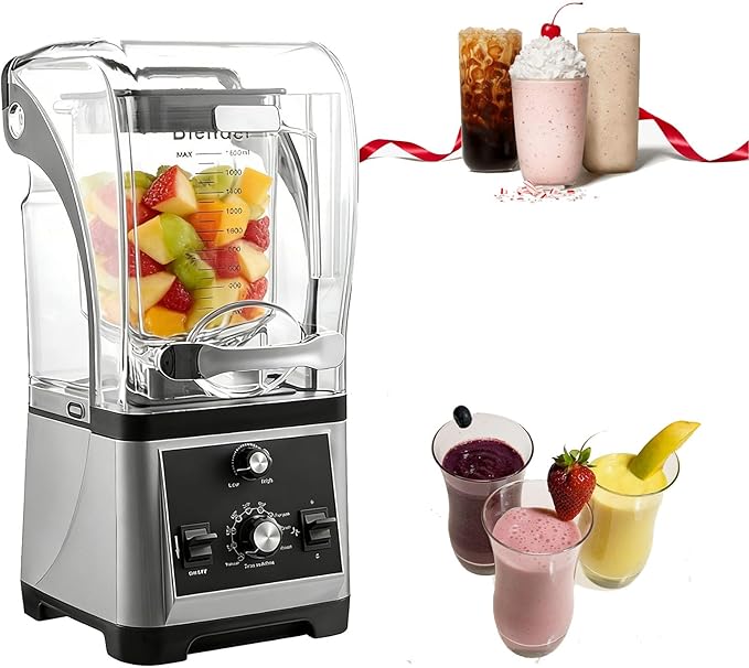 Noise-Reducing Blender with a Soundproof Cover Silent Countertop Juicer/Blender 3-Second Quick Ice Crushing for Puree Milkshake Juice Drink and Ice with Silent Cover(Gray)