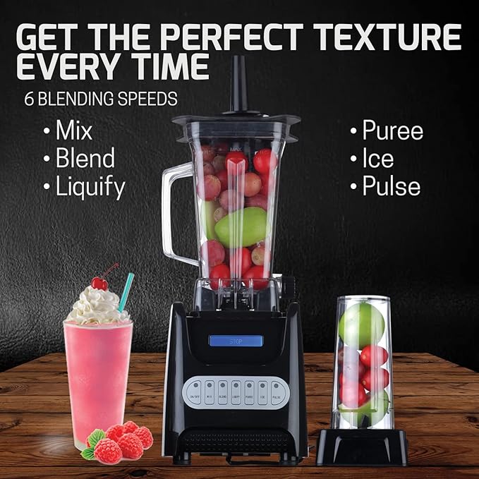 OVENTE Kitchen Countertop Blender with Dispenser Stainless Steel Blade &amp 1.5L BPA-Free Portable Easy Clean Jar 1000 Watt Base Powered Electric Mixer for Smoothie Protein Shakes Black BLH1000B