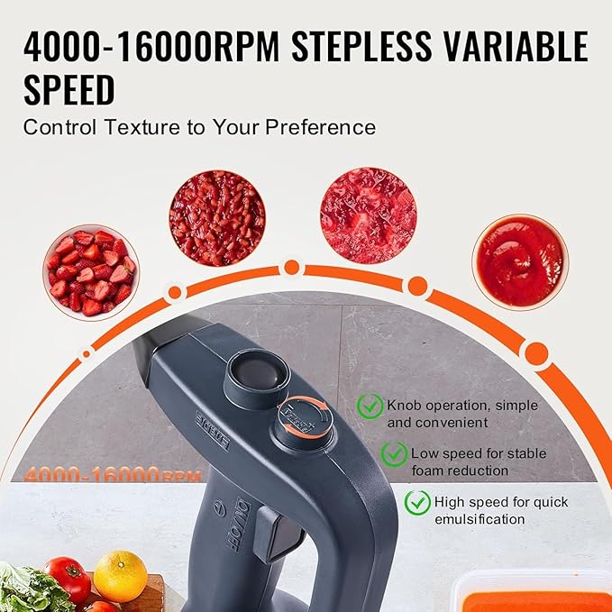 VBENLEM Commercial Immersion Blender 350W Power Hand Held Mixer with 16-Inch 304 Stainless Steel Removable Shaft Electric Stick Blender Constant Speed 16000RPM
