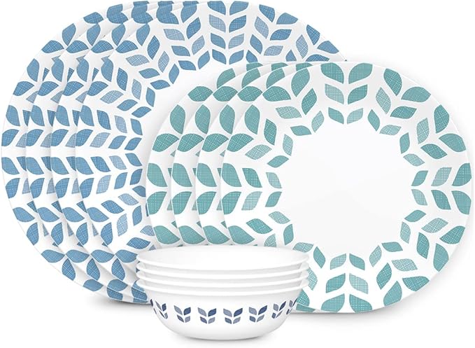 Corelle Vitrelle Glass Dinnerware Set Chip &amp Crack Resistant Triple Layer Glass 12-PC Dinnerware Set Northern Pines