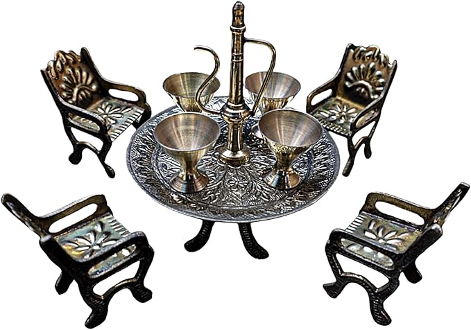 Miniature Dinner Barware Set - Show Pieces for Home Decor Items for Bedroom Living Room Brass Raja Set Showpiece