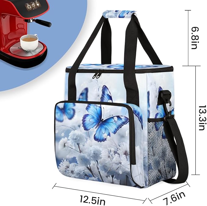 Flowers Butterfly Coffee Maker Carrying Bag Dreamy Butterfly Travel Storage Bag Compatible with K-Mini or K-Mini Plus Single Serve Coffee Brewer Carrying Case with Multiple Pockets &amp Shoulder St