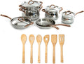 BergHOFF Ouro Gold 18/10 Stainless Steel 17Pc Cookware Set With Lids 11Pc Induction Pots and Pans and 6Pc Bamboo Cooking Utensils Set PFOA-free Rose Gold Handles