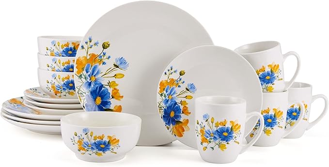 16pc Dinnerware Set Serv for 4 16-pc Multi Color Textured Casual Round 16 Piece Handmade
