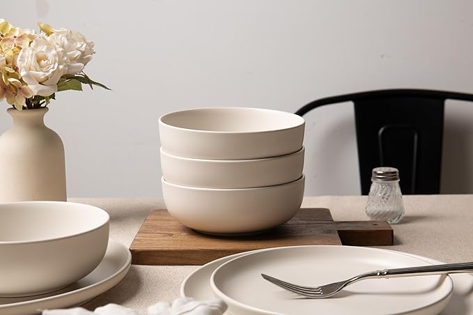 12-Piece Stoneware Dinnerware Set for 3 - Chip-Resistant Plates Bowls &amp Mugs Premium High-Density Stoneware Dishwasher &amp Microwave Safe Stackable Space-Saving Design with Matte Glaze(White