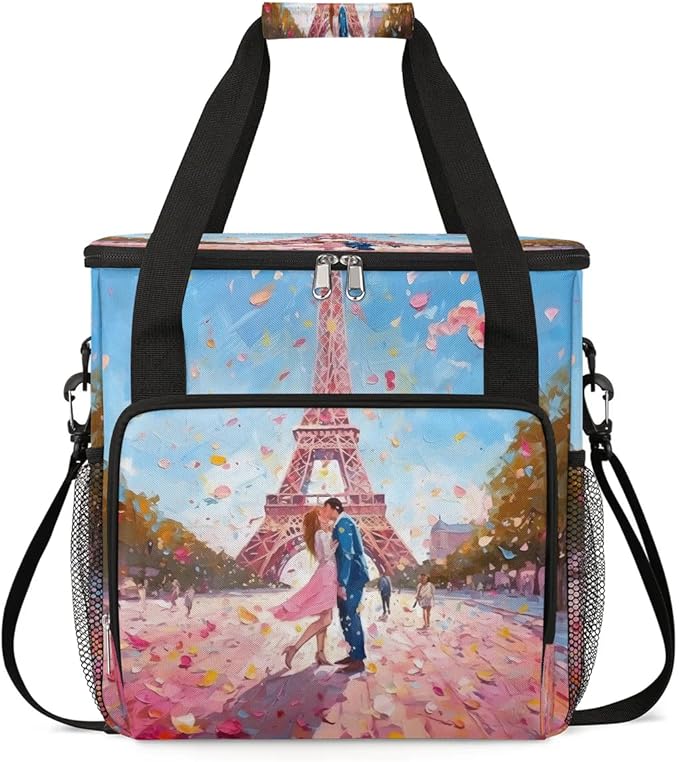 Eiffel Tower Couple Coffee Maker Travel Bag for K-Mini or K-Mini Plus Single Serve Coffee Brewer Portable Storage Tote Case for Tarvel