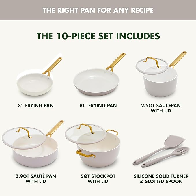 GreenPan Nonstick Reserve Pro 10 Piece Cookware Set NSF Certified Ceramic Hard Anodized PFAS-Free Pots &amp Pans Set with Lids Stainless Steel Handles Oven &amp Dishwasher Safe Oyster Gray