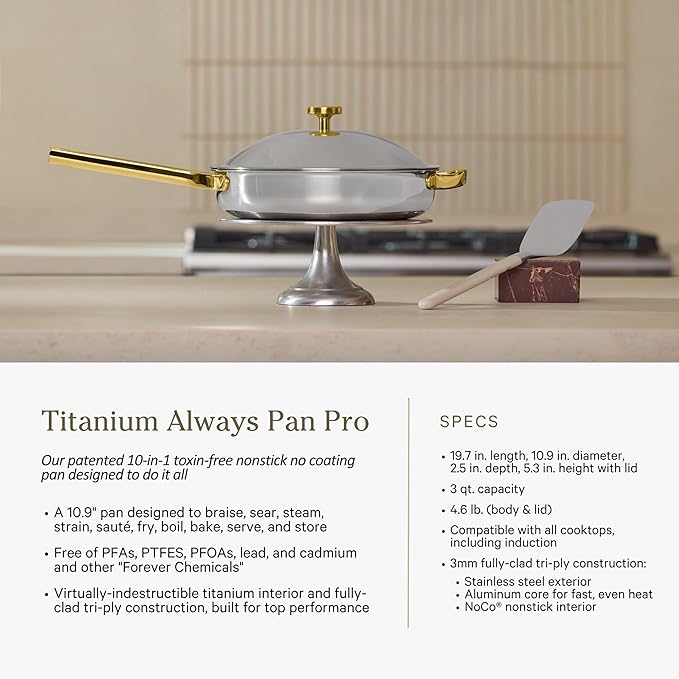 Our Place 15-Piece Titanium Pro Cookware &amp Bakeware Set | Tri-Ply Titanium &amp Stainless Steel Nonstick Fry Pans &amp Pots | Ceramic Nonstick Bakers &amp Griddle Pan | Non-toxic PFAS-Free | C