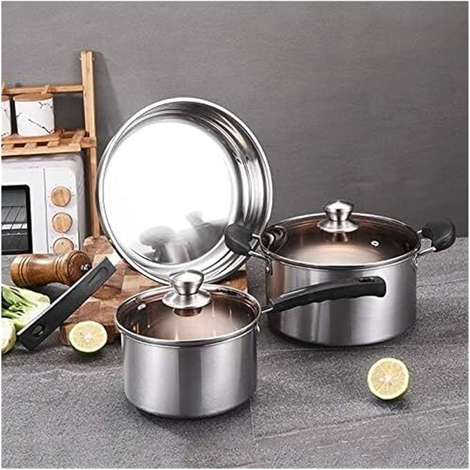 3-Piece Stainless Steel Cookware Set Nonstick Soup Pot &amp Induction Cooker Pots 304 Stainless Steel Bakelite Handle Heat Resistant