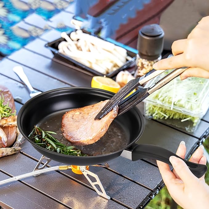 Non-Stick Cookware Set 13 Piece Set Portable Lightweight Cast Iron Pots and Pans with Glass Lids and Nylon Utensils for Outdoor Camping Picnic Travel Cookware Black