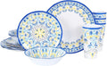 Melamine Dinnerware Set for 4-16 Pcs:Camping Dishes Set with Dinner PlatesSalad Plates Bowls and Cups.Lightweight and Unbreakable.Indoor and Outdoor Use.