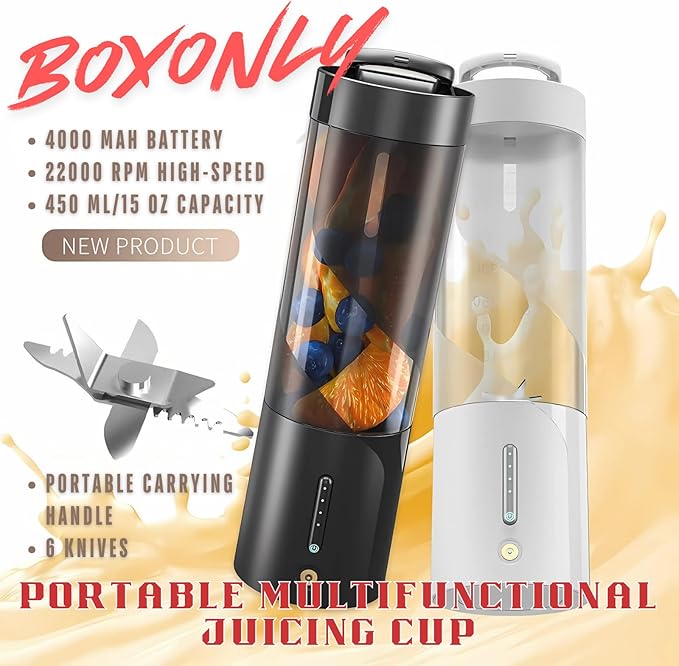 Portable Juicer Blender USB Rechargeable Smoothie Maker with 6 Upgraded Blades and 4000mAh Battery 450ml/15oz Capacity Ideal for Smoothies Protein Shakes Travel and Office (Mint Blue)