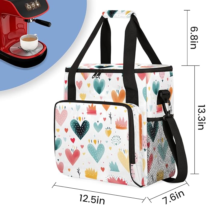 Heart Cake Coffee Maker Carrying Bag Portable Travel Storage Tote Bag Compatible with K-Mini or K-Mini Plus Single Serve Coffee Brewer Carrying Case with Multiple Pockets &amp Shoulder Strap