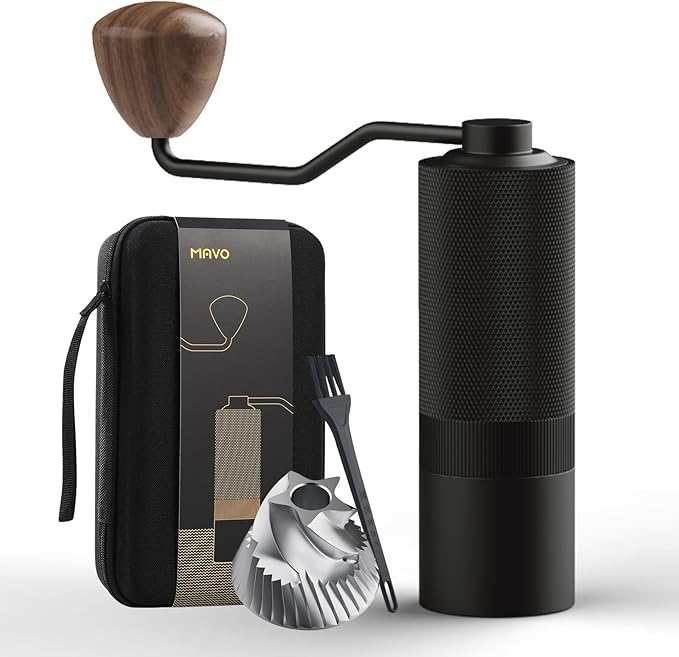 MAVO Manual Coffee Grinder Wizard Hand Coffee Grinder Capacity 25g with CNC Stainless Steel Hexagonal Conical Burr Adjustable Setting Burr Coffee Bean Grinder for French Press Pour Over Black