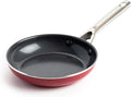 Textured Ceramic Nonstick 8 Frying Pan Skillet with Stainless Steel Handles PFAS PFOA &amp PTFE Free Dishwasher Safe Oven &amp Broiler Safe to 600 Degrees Red