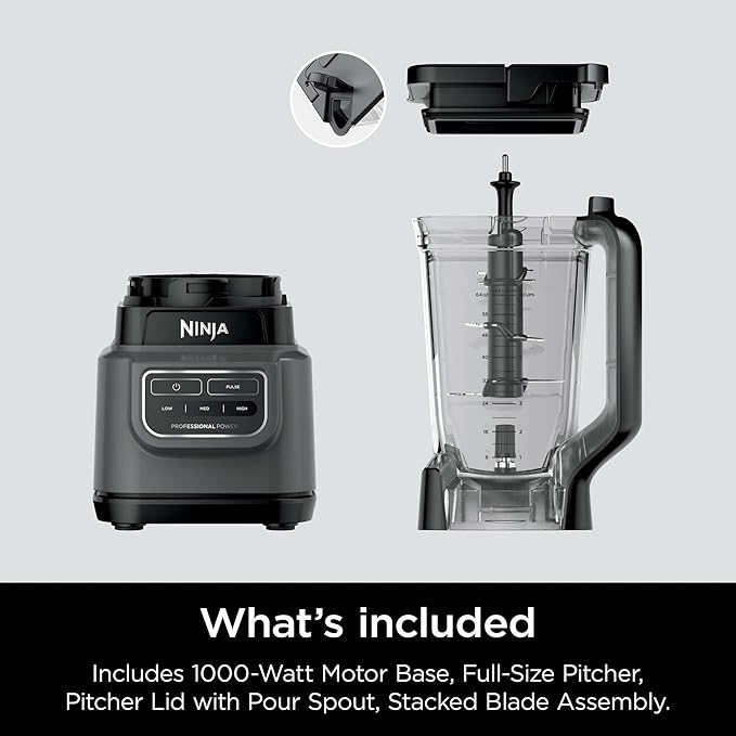 Ninja Professional 72 Oz Countertop Blender with 1000-Watt Base and Total Crushing Technology for-Smoothies Ice and Frozen Fruit Black (Renewed)