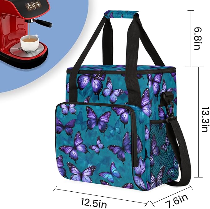 Watercolor Butterfly Coffee Maker Carrying Bag Mystic Butterfly Travel Storage Bag Compatible with K-Mini or K-Mini Plus Single Serve Coffee Brewer Carrying Case with Pockets &amp Shoulder Strap