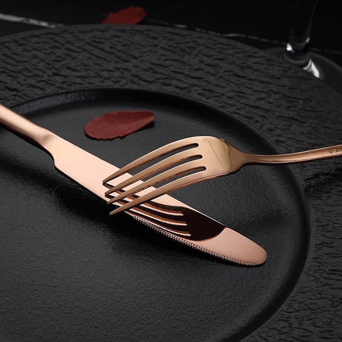 VANDBAO Coppery Flatware Cutlery Silverware Set 20 Pieces Stainless Steel Colorful Utensils Tableware Set Service for 4 Include Knife/Fork/Spoon Reusable Mirror Polished Dishwasher Safe